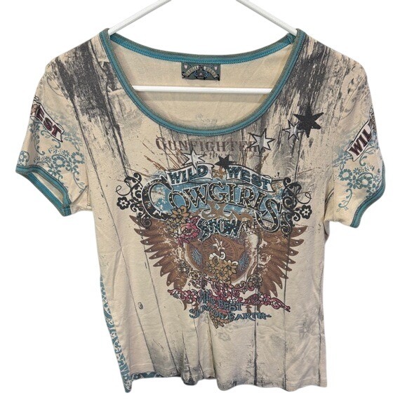 Vanilla Sugar Wild West Cowgirls Graphic Rhinestone T Shirt Top Medium - Picture 1 of 3